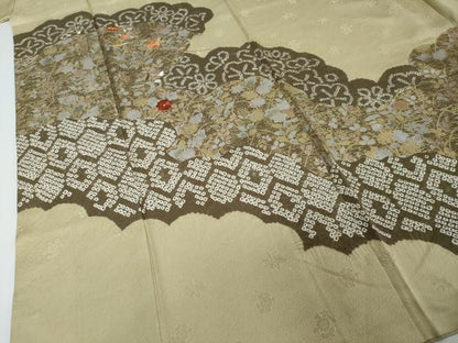 平和屋着物●訪問着　駒刺繍　絞り　扇面草花文　金銀彩　正絹　逸品　DABI2177ud