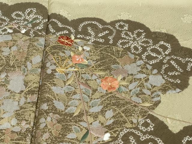 平和屋着物●訪問着　駒刺繍　絞り　扇面草花文　金銀彩　正絹　逸品　DABI2177ud