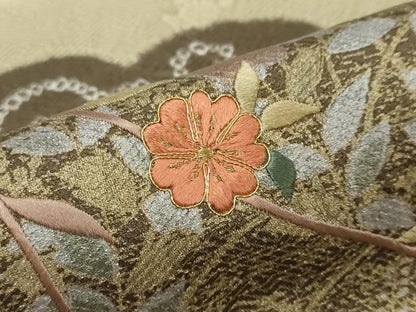 平和屋着物●訪問着　駒刺繍　絞り　扇面草花文　金銀彩　正絹　逸品　DABI2177ud