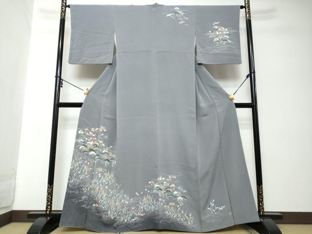 平和屋着物●訪問着　友禅　流水草花文　暈し染め　正絹　逸品　DABI2179ud