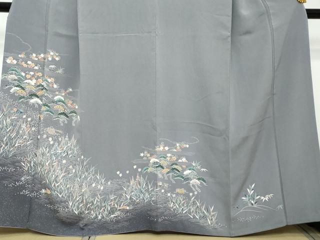 平和屋着物●訪問着　友禅　流水草花文　暈し染め　正絹　逸品　DABI2179ud