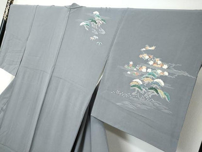 平和屋着物●訪問着　友禅　流水草花文　暈し染め　正絹　逸品　DABI2179ud