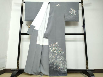 平和屋着物●訪問着　友禅　流水草花文　暈し染め　正絹　逸品　DABI2179ud