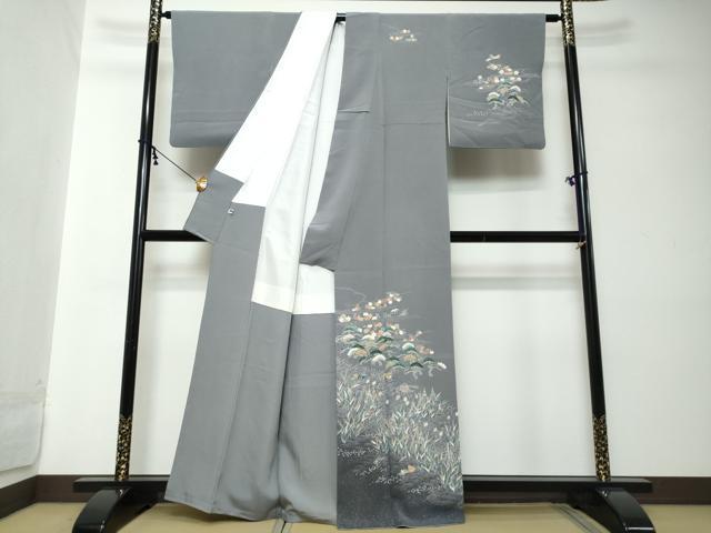 平和屋着物●訪問着　友禅　流水草花文　暈し染め　正絹　逸品　DABI2179ud