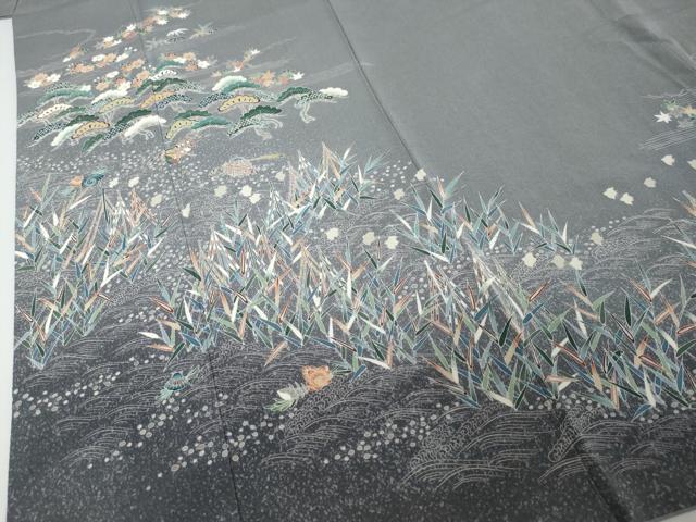 平和屋着物●訪問着　友禅　流水草花文　暈し染め　正絹　逸品　DABI2179ud
