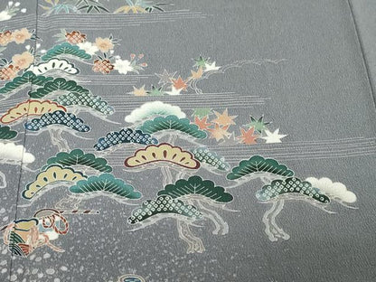 平和屋着物●訪問着　友禅　流水草花文　暈し染め　正絹　逸品　DABI2179ud