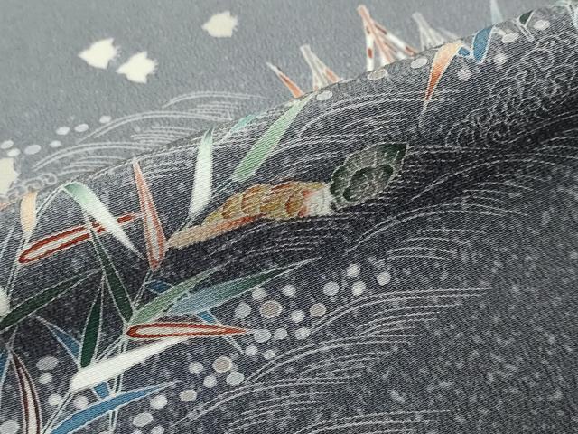 平和屋着物●訪問着　友禅　流水草花文　暈し染め　正絹　逸品　DABI2179ud