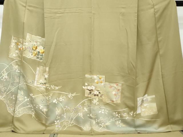平和屋着物●豪華色留袖　駒刺繍　色紙重ね草花文　暈し染め　正絹　逸品　DABI2180ud