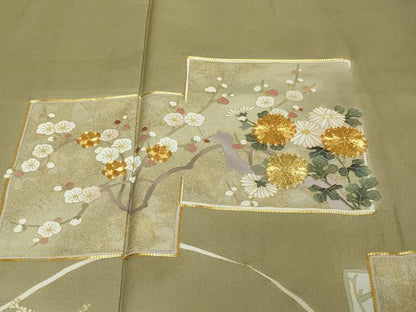 平和屋着物●豪華色留袖　駒刺繍　色紙重ね草花文　暈し染め　正絹　逸品　DABI2180ud