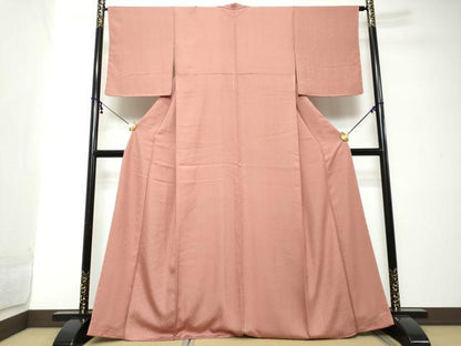 平和屋着物●上質な色無地　花菱地紋　珊瑚朱色　正絹　逸品　未使用　DABI2187ud