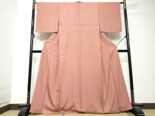 平和屋着物●上質な色無地　花菱地紋　珊瑚朱色　正絹　逸品　未使用　DABI2187ud