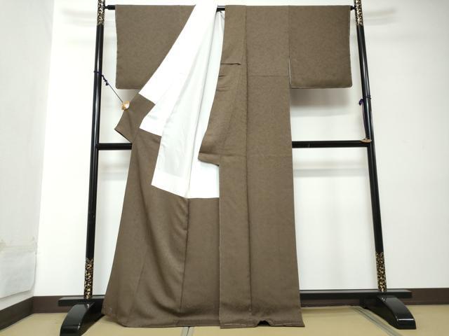 平和屋着物●上質な色無地　霞地紋　黒茶色　正絹　逸品　未使用　DABI2189ud