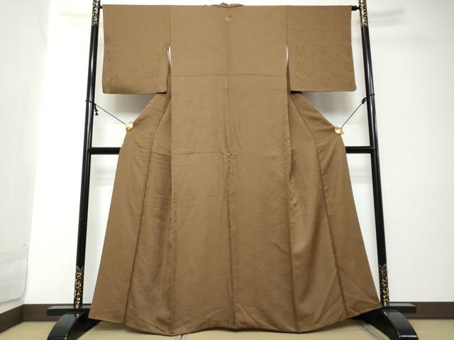 平和屋着物●上質な色無地　花尽くし地紋　枯茶色　正絹　逸品　DABI2192ud