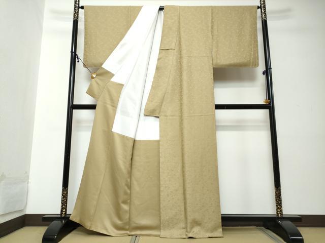 平和屋着物●上質な色無地　花尽くし地紋　榛色　正絹　逸品　未使用　DABI2193ud