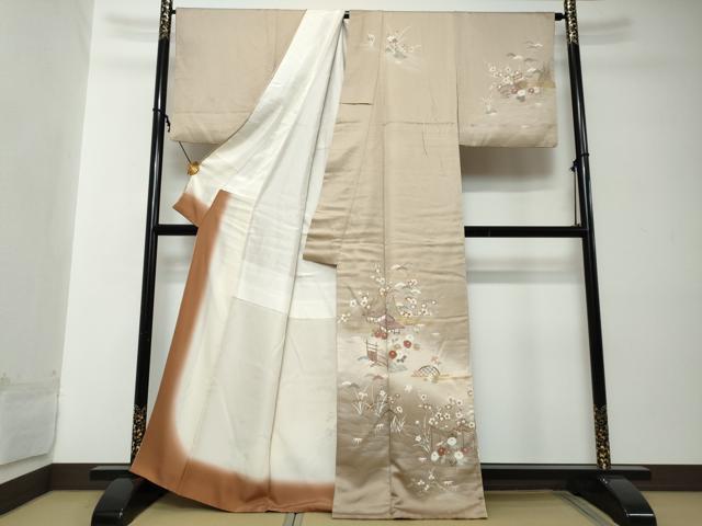 平和屋着物●訪問着　風景草花文　暈し染め　金彩　正絹　逸品　DABI2195ud