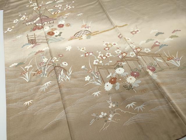 平和屋着物●訪問着　風景草花文　暈し染め　金彩　正絹　逸品　DABI2195ud