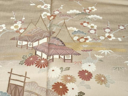 平和屋着物●訪問着　風景草花文　暈し染め　金彩　正絹　逸品　DABI2195ud