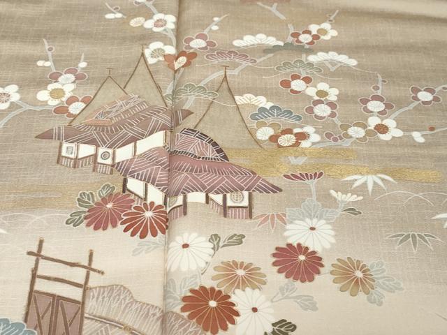 平和屋着物●訪問着　風景草花文　暈し染め　金彩　正絹　逸品　DABI2195ud