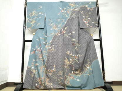 平和屋着物●訪問着　駒刺繍　枝花文　金彩　正絹　逸品　DABI2201ud