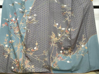 平和屋着物●訪問着　駒刺繍　枝花文　金彩　正絹　逸品　DABI2201ud