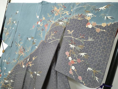 平和屋着物●訪問着　駒刺繍　枝花文　金彩　正絹　逸品　DABI2201ud