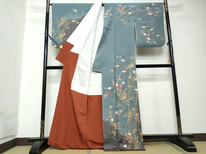 平和屋着物●訪問着　駒刺繍　枝花文　金彩　正絹　逸品　DABI2201ud