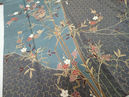 平和屋着物●訪問着　駒刺繍　枝花文　金彩　正絹　逸品　DABI2201ud