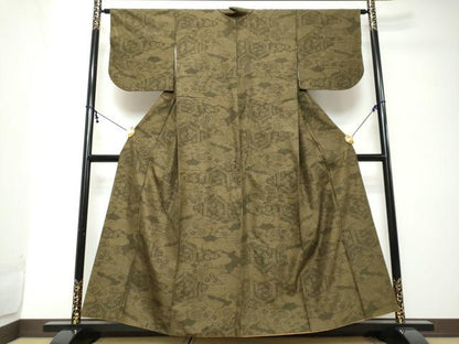 平和屋着物●結城紬　100亀甲　雲霞草花文　正絹　逸品　DABI2205ud
