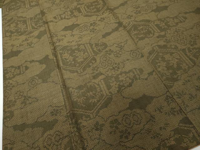 平和屋着物●結城紬　100亀甲　雲霞草花文　正絹　逸品　DABI2205ud