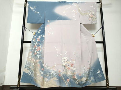 平和屋着物●十日町友禅作家　松雨　訪問着　花鳥文　暈し染め　金彩　正絹　逸品　DABI2206ud