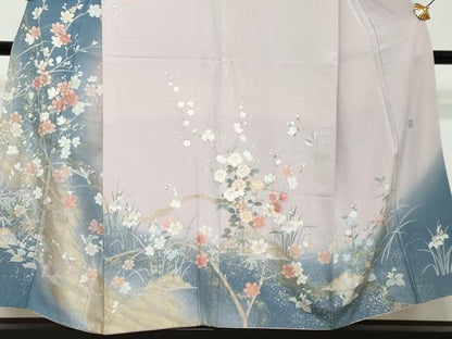 平和屋着物●十日町友禅作家　松雨　訪問着　花鳥文　暈し染め　金彩　正絹　逸品　DABI2206ud