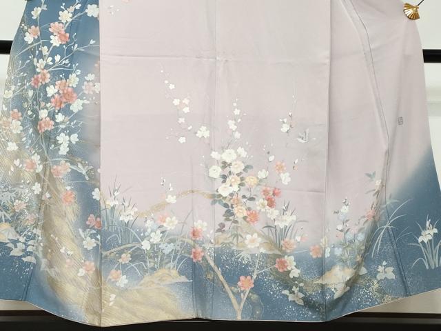 平和屋着物●十日町友禅作家　松雨　訪問着　花鳥文　暈し染め　金彩　正絹　逸品　DABI2206ud