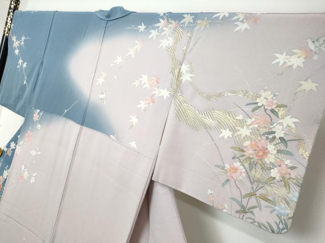 平和屋着物●十日町友禅作家　松雨　訪問着　花鳥文　暈し染め　金彩　正絹　逸品　DABI2206ud