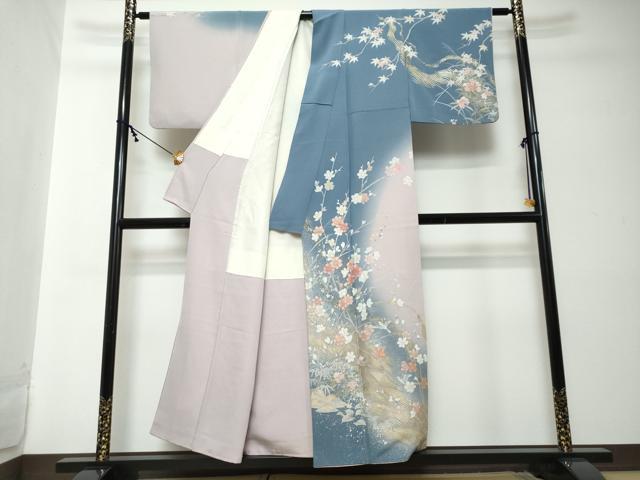 平和屋着物●十日町友禅作家　松雨　訪問着　花鳥文　暈し染め　金彩　正絹　逸品　DABI2206ud