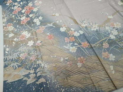 平和屋着物●十日町友禅作家　松雨　訪問着　花鳥文　暈し染め　金彩　正絹　逸品　DABI2206ud
