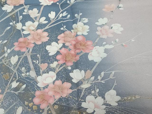 平和屋着物●十日町友禅作家　松雨　訪問着　花鳥文　暈し染め　金彩　正絹　逸品　DABI2206ud
