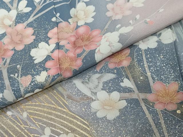 平和屋着物●十日町友禅作家　松雨　訪問着　花鳥文　暈し染め　金彩　正絹　逸品　DABI2206ud