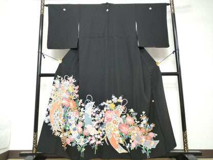 平和屋着物●豪華黒留袖　友禅　作家物　短冊草花文　正絹　逸品　DABI2208ud