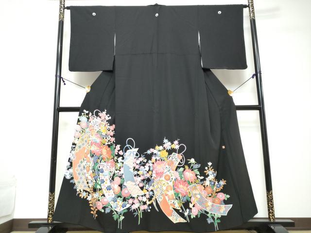 平和屋着物●豪華黒留袖　友禅　作家物　短冊草花文　正絹　逸品　DABI2208ud