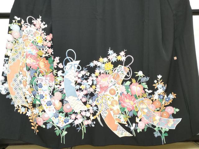 平和屋着物●豪華黒留袖　友禅　作家物　短冊草花文　正絹　逸品　DABI2208ud