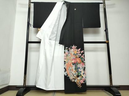 平和屋着物●豪華黒留袖　友禅　作家物　短冊草花文　正絹　逸品　DABI2208ud