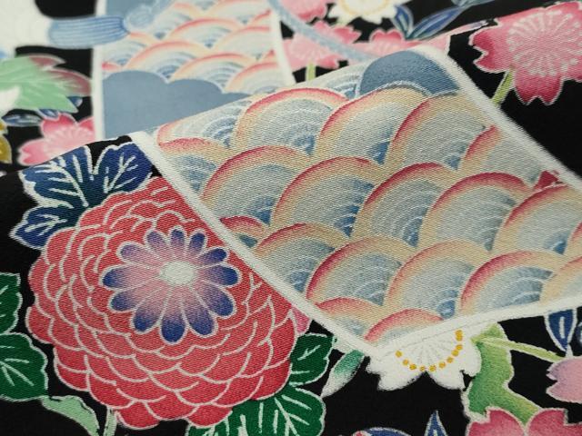 平和屋着物●豪華黒留袖　友禅　作家物　短冊草花文　正絹　逸品　DABI2208ud