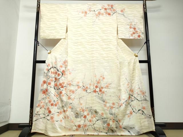 平和屋着物●訪問着　手描き　枝梅文　正絹　逸品　DABI2209ud