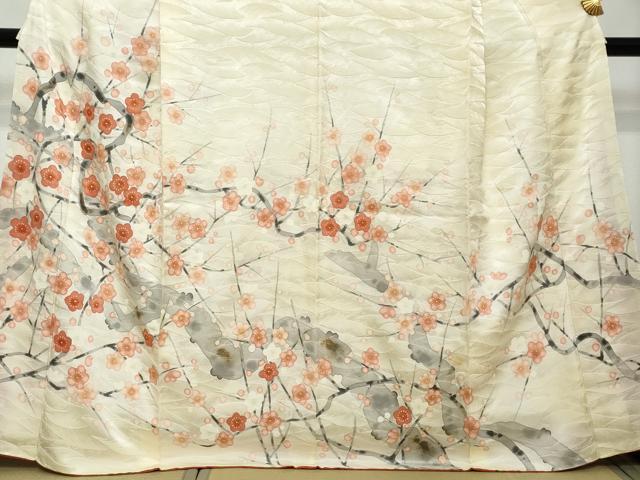 平和屋着物●訪問着　手描き　枝梅文　正絹　逸品　DABI2209ud