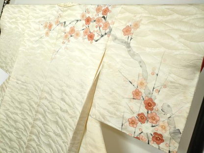 平和屋着物●訪問着　手描き　枝梅文　正絹　逸品　DABI2209ud