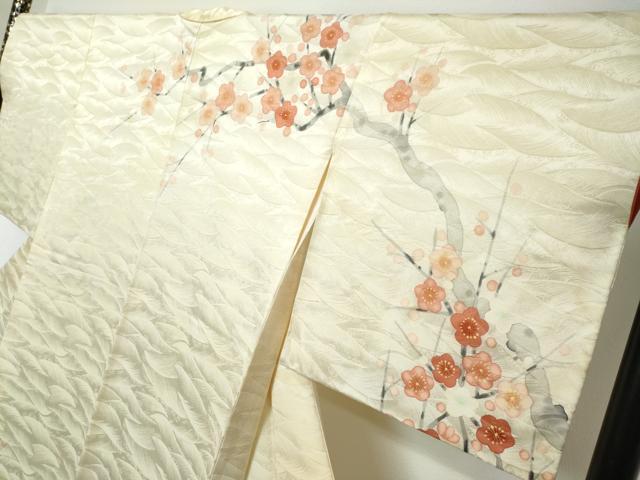 平和屋着物●訪問着　手描き　枝梅文　正絹　逸品　DABI2209ud