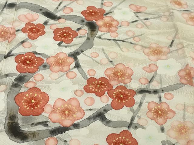 平和屋着物●訪問着　手描き　枝梅文　正絹　逸品　DABI2209ud