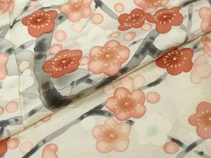 平和屋着物●訪問着　手描き　枝梅文　正絹　逸品　DABI2209ud