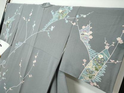 平和屋着物●訪問着　駒刺繍　草花文　金彩　正絹　逸品　DABI2210ud