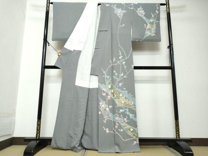 平和屋着物●訪問着　駒刺繍　草花文　金彩　正絹　逸品　DABI2210ud